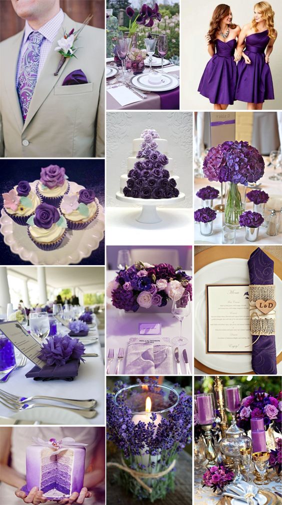 Esküvői színek lila esküvői asztaldekoráció