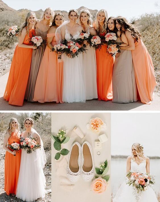Esküvői színek papaja narancs koszorúslány ruha