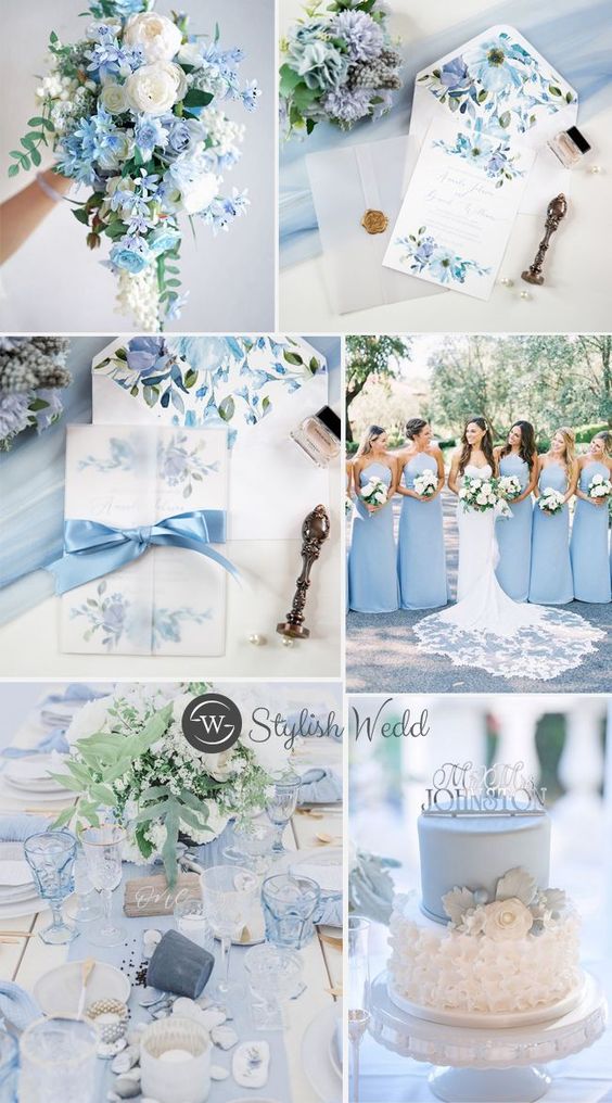 Esküvői színek világos kék koszorúslány ruha